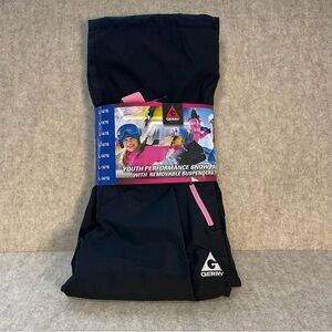 Girls Gerry Snow Pants large 14/16 black with pink removable suspenders NWT